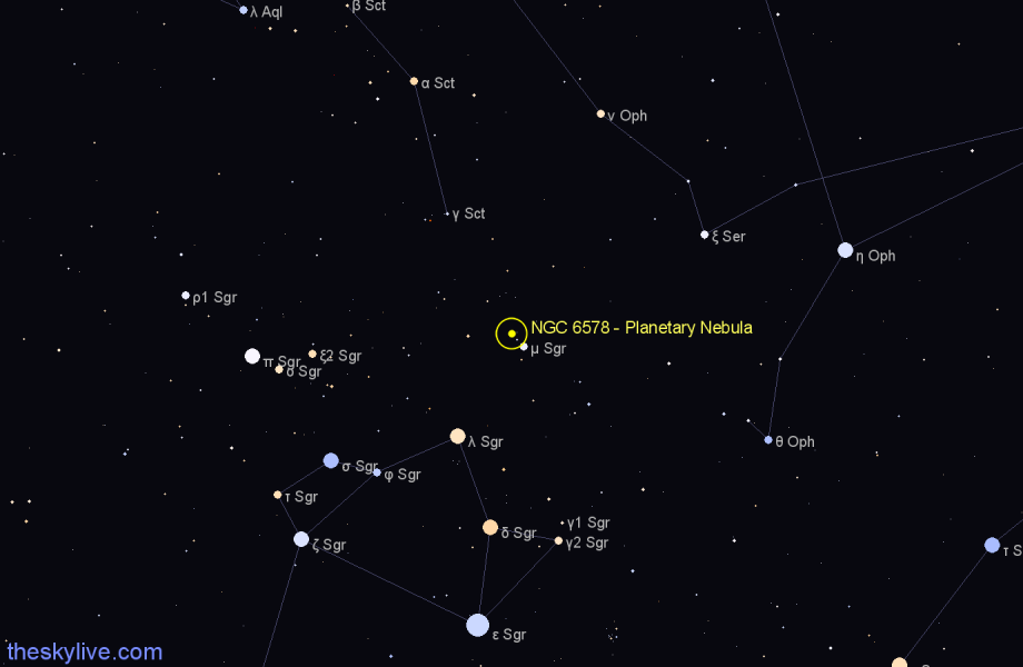 Finder chart NGC 6578 - Planetary Nebula in Sagittarius star