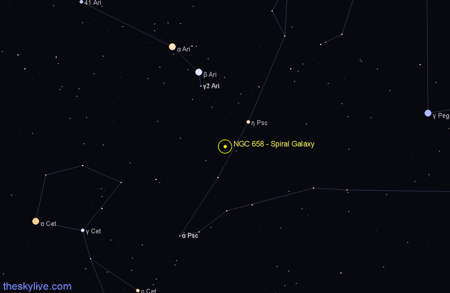 Finder chart NGC 658 - Spiral Galaxy in Pisces star