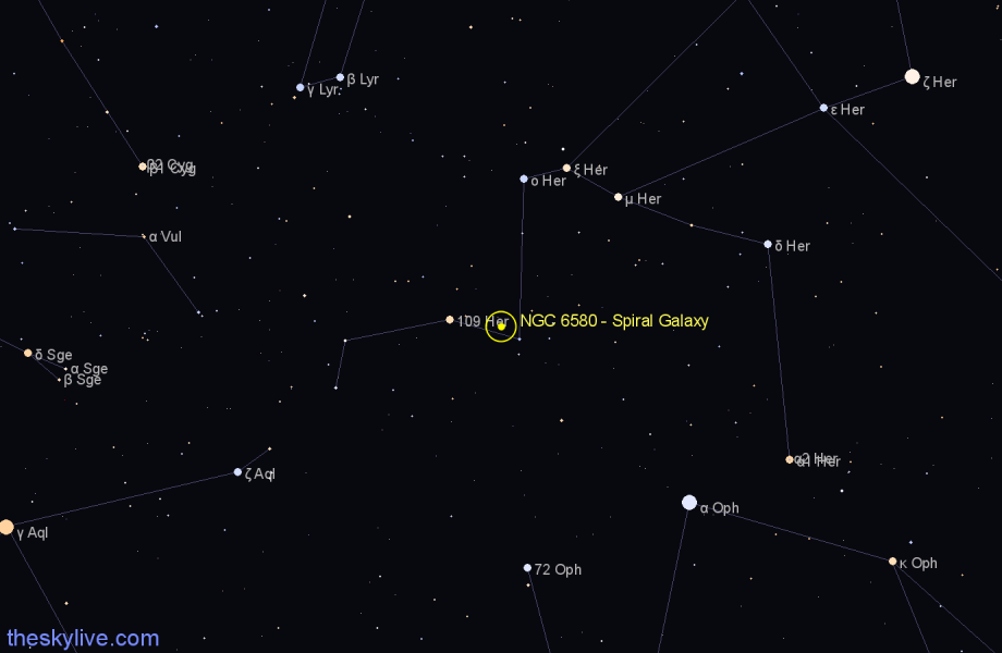 Finder chart NGC 6580 - Spiral Galaxy in Hercules star