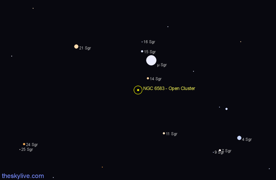 Finder chart NGC 6583 - Open Cluster in Sagittarius star