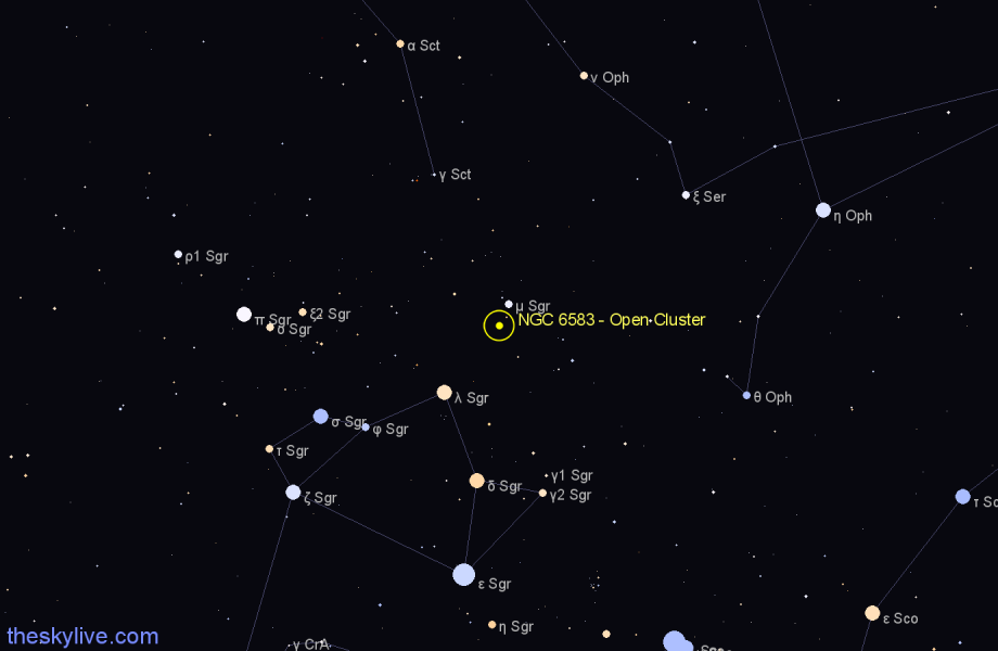 Finder chart NGC 6583 - Open Cluster in Sagittarius star