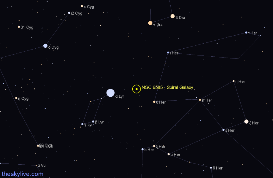 Finder chart NGC 6585 - Spiral Galaxy in Hercules star