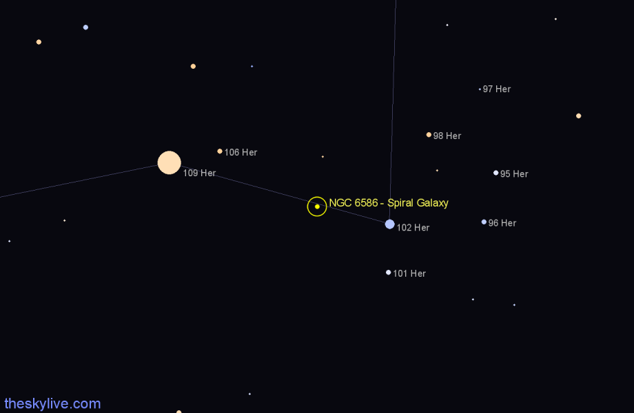 Finder chart NGC 6586 - Spiral Galaxy in Hercules star