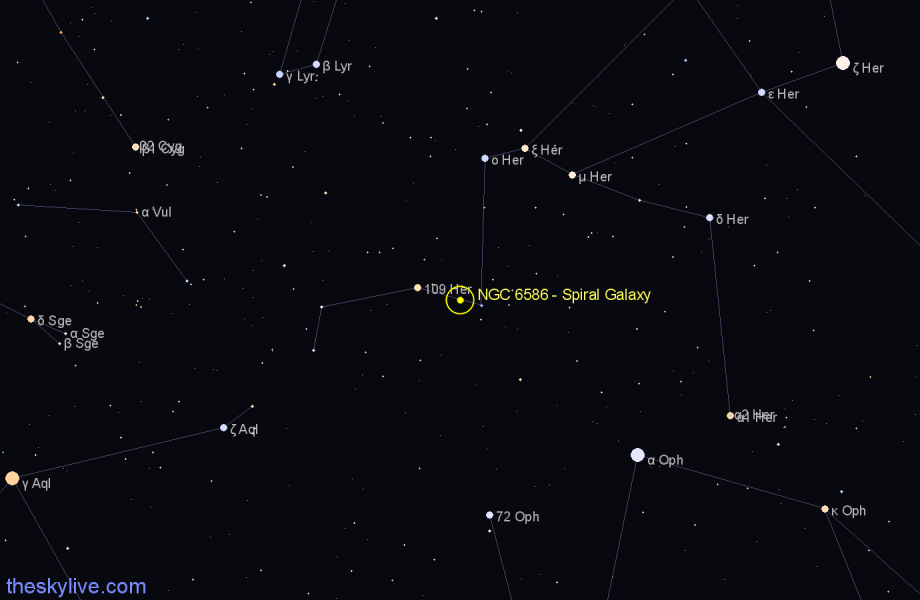 Finder chart NGC 6586 - Spiral Galaxy in Hercules star