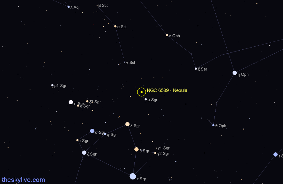 Finder chart NGC 6589 - Nebula in Sagittarius star