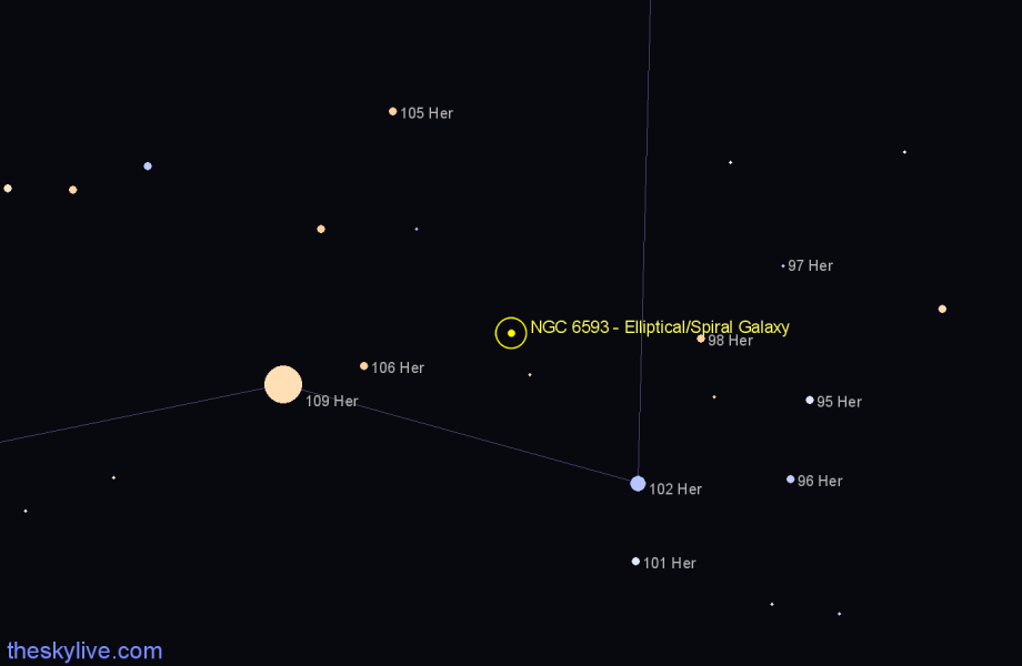 Finder chart NGC 6593 - Elliptical/Spiral Galaxy in Hercules star