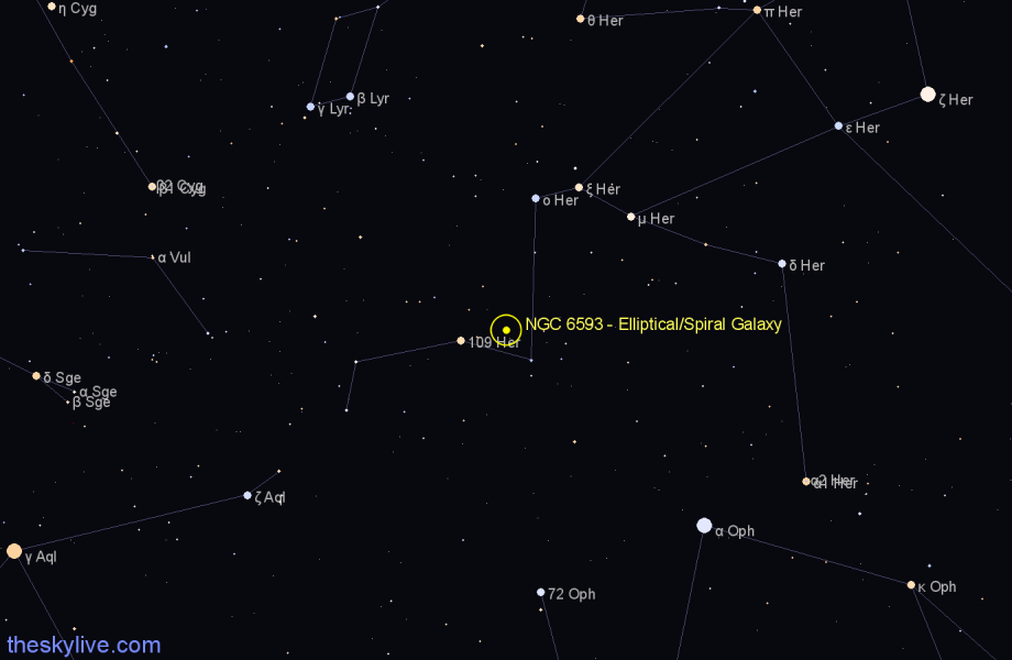 Finder chart NGC 6593 - Elliptical/Spiral Galaxy in Hercules star