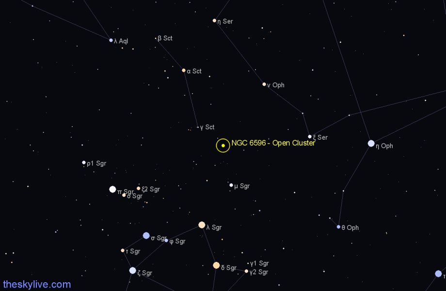 Finder chart NGC 6596 - Open Cluster in Sagittarius star