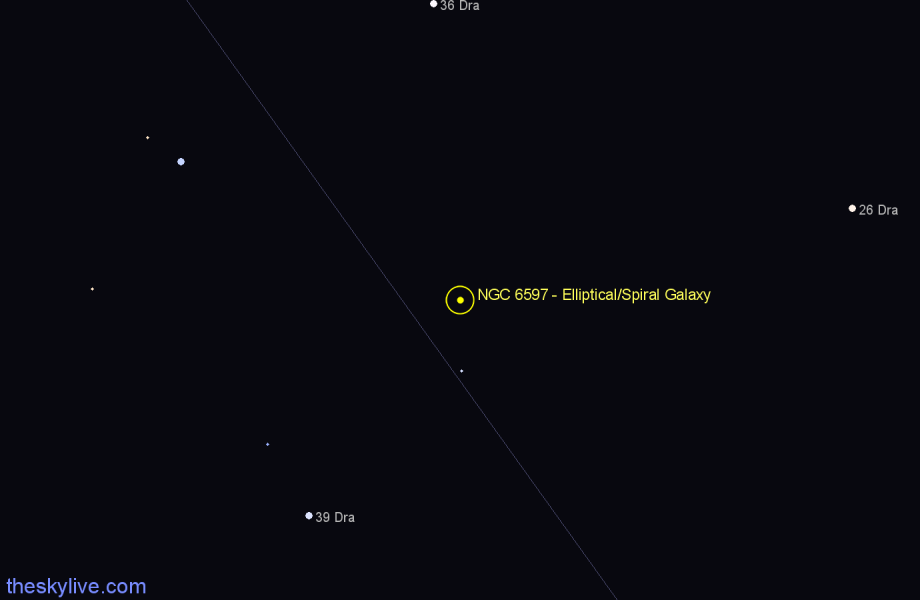 Finder chart NGC 6597 - Elliptical/Spiral Galaxy in Draco star