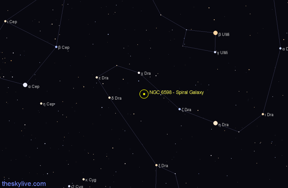 Finder chart NGC 6598 - Spiral Galaxy in Draco star