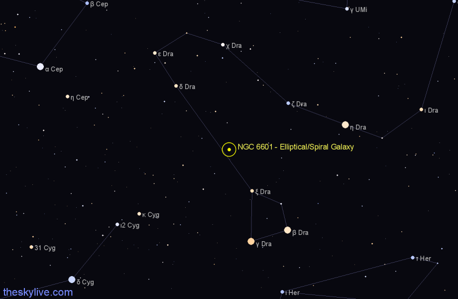 Finder chart NGC 6601 - Elliptical/Spiral Galaxy in Draco star