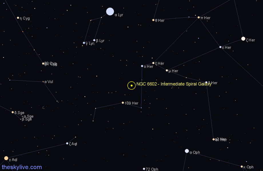 Finder chart NGC 6602 - Intermediate Spiral Galaxy in Hercules star