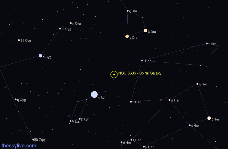 Finder chart NGC 6606 - Spiral Galaxy in Lyra star