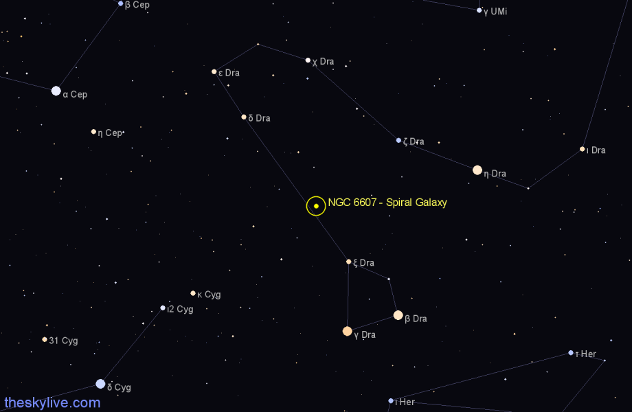 Finder chart NGC 6607 - Spiral Galaxy in Draco star