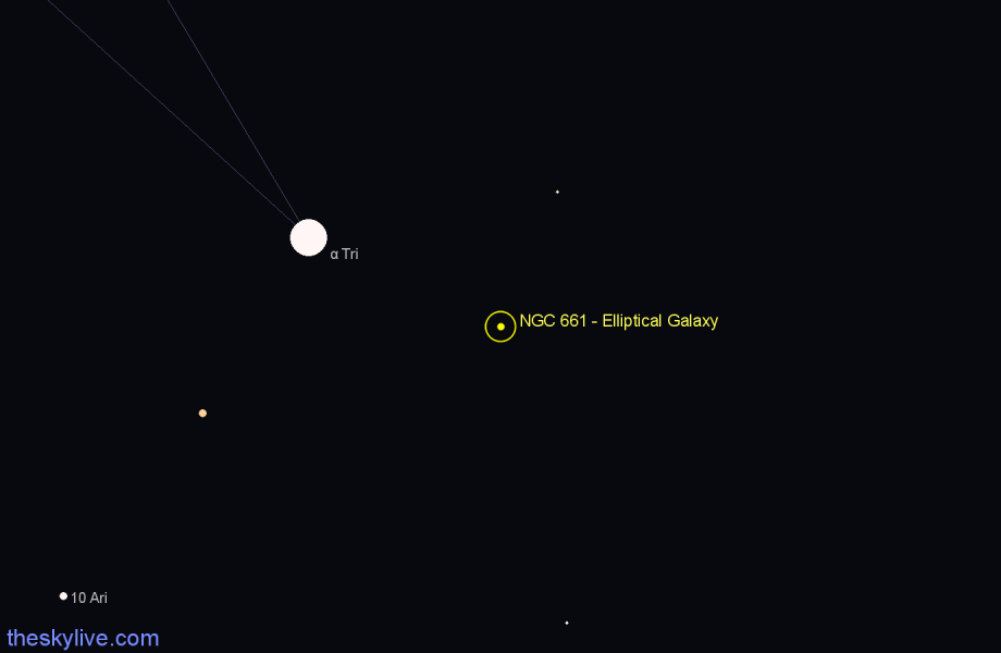 Finder chart NGC 661 - Elliptical Galaxy in Triangulum star