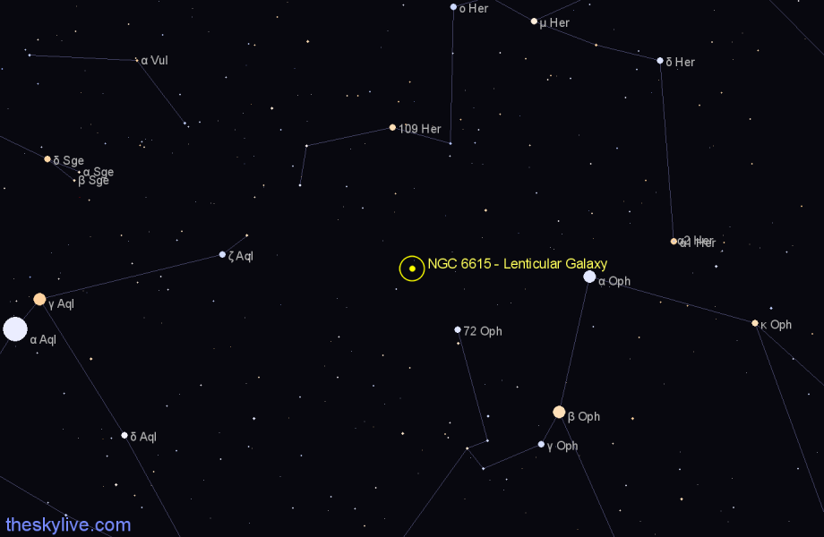 Finder chart NGC 6615 - Lenticular Galaxy in Ophiuchus star