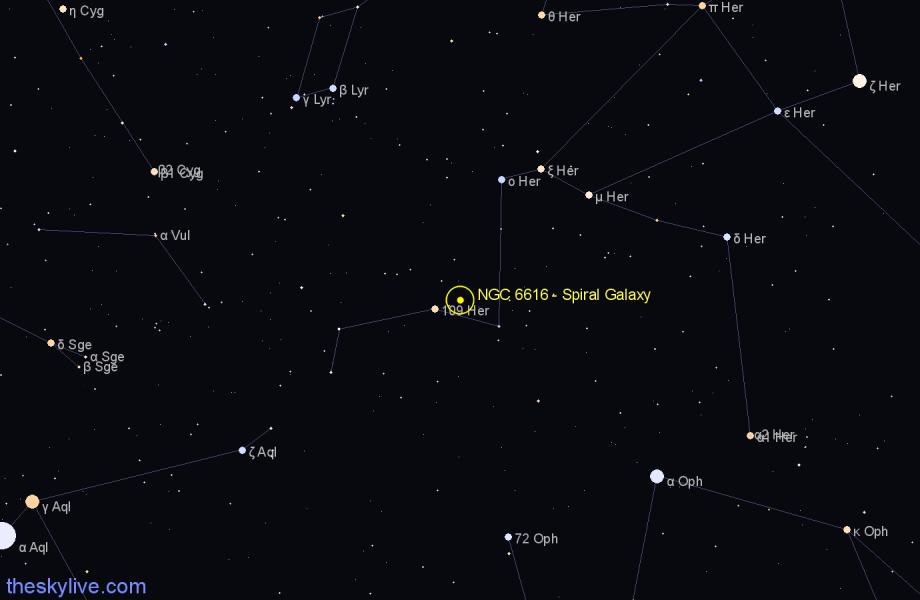 Finder chart NGC 6616 - Spiral Galaxy in Hercules star