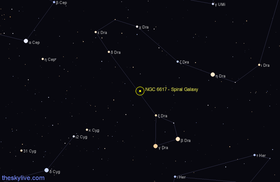 Finder chart NGC 6617 - Spiral Galaxy in Draco star