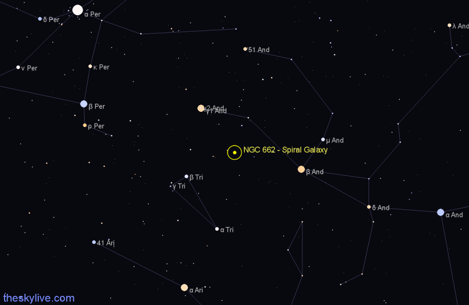 Finder chart NGC 662 - Spiral Galaxy in Andromeda star