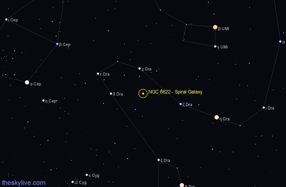 Finder chart NGC 6622 - Spiral Galaxy in Draco star