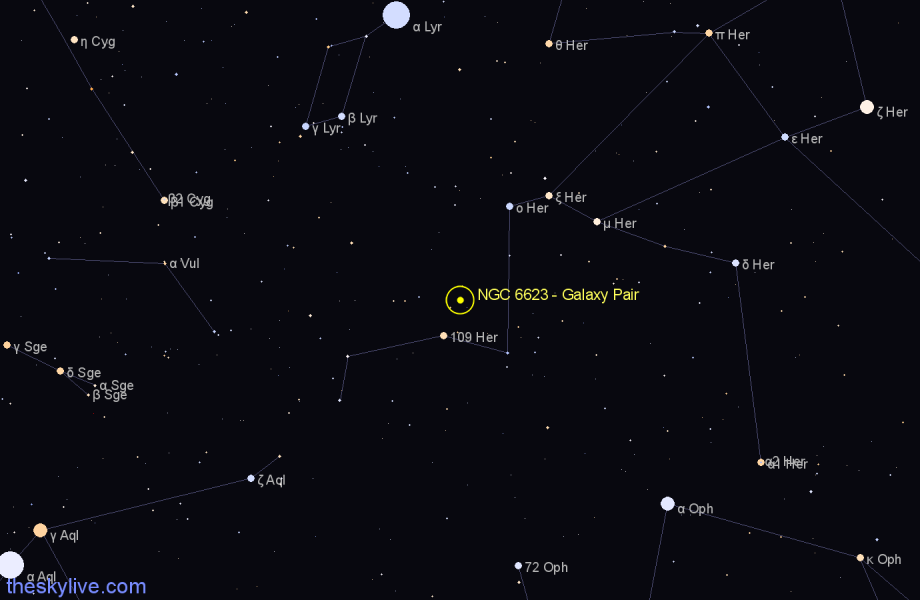 Finder chart NGC 6623 - Galaxy Pair in Hercules star