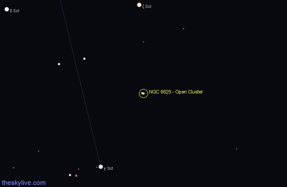 Finder chart NGC 6625 - Open Cluster in Scutum star