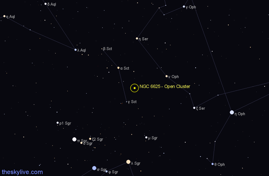 Finder chart NGC 6625 - Open Cluster in Scutum star