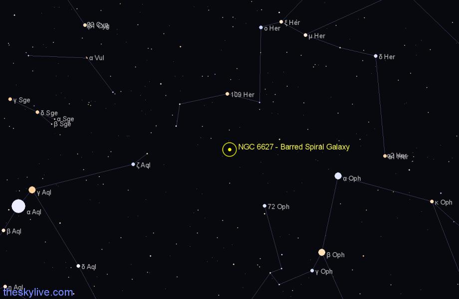 Finder chart NGC 6627 - Barred Spiral Galaxy in Hercules star