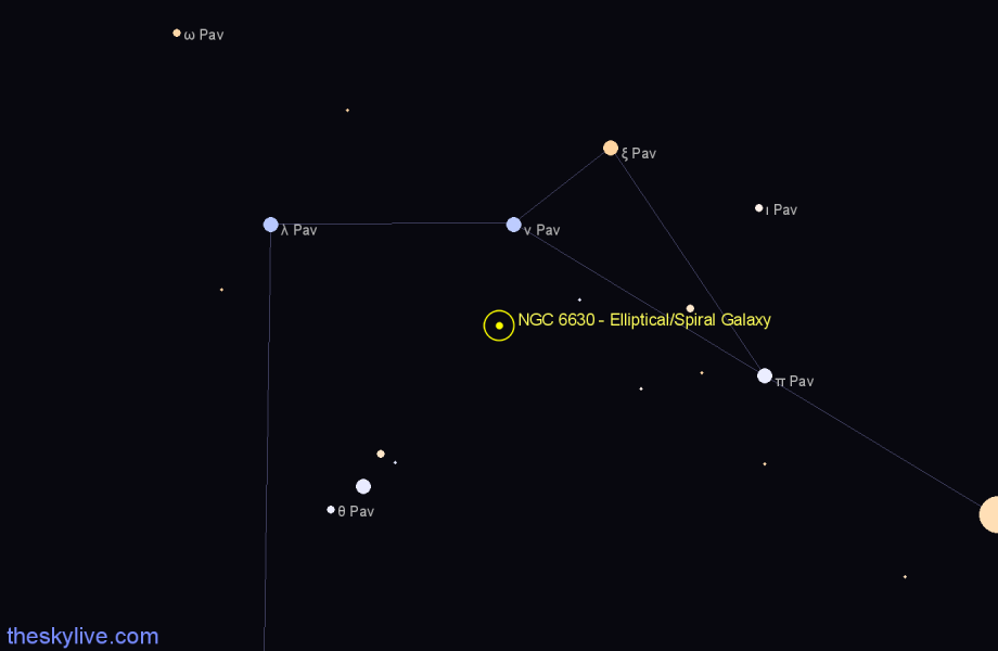 Finder chart NGC 6630 - Elliptical/Spiral Galaxy in Pavo star