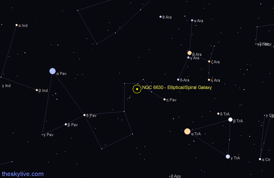 Finder chart NGC 6630 - Elliptical/Spiral Galaxy in Pavo star