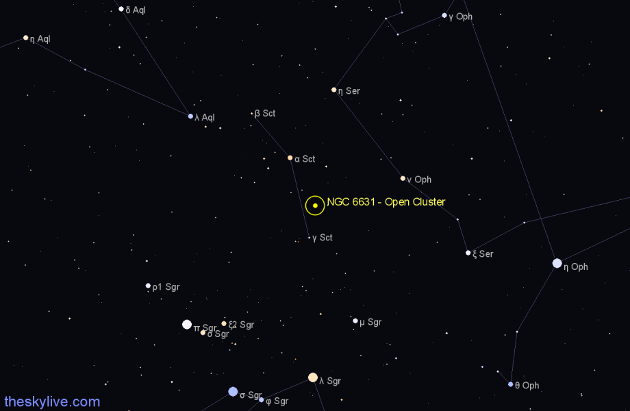 Finder chart NGC 6631 - Open Cluster in Scutum star