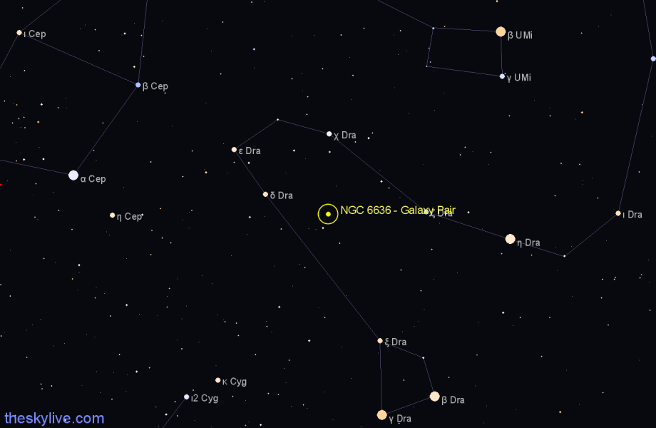 Finder chart NGC 6636 - Galaxy Pair in Draco star