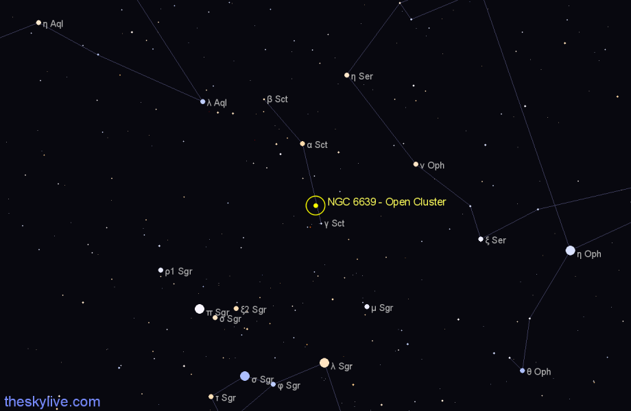 Finder chart NGC 6639 - Open Cluster in Scutum star