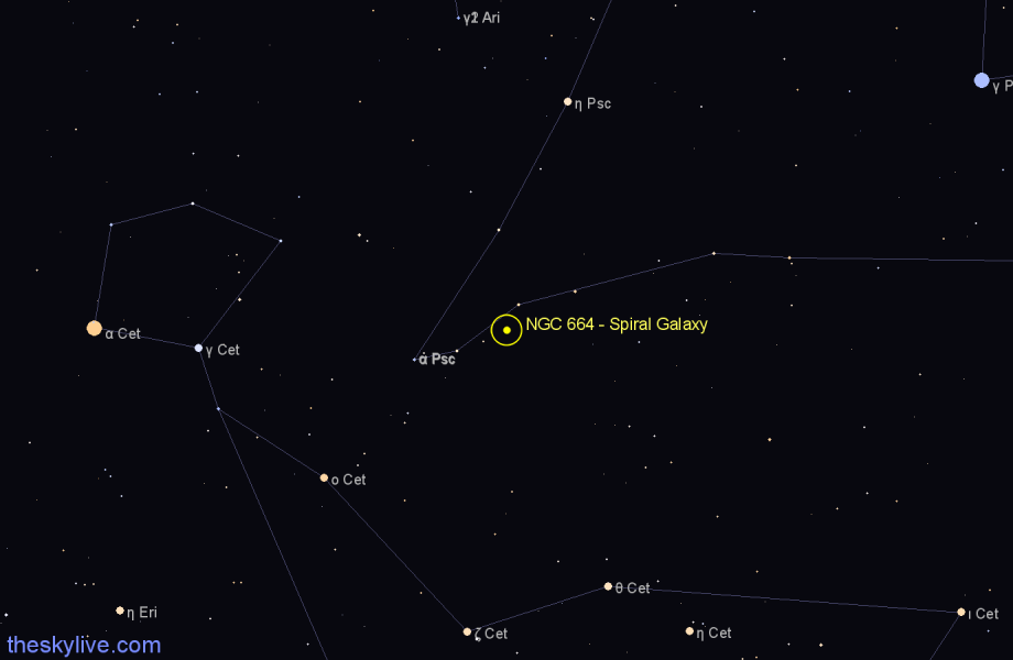 Finder chart NGC 664 - Spiral Galaxy in Pisces star