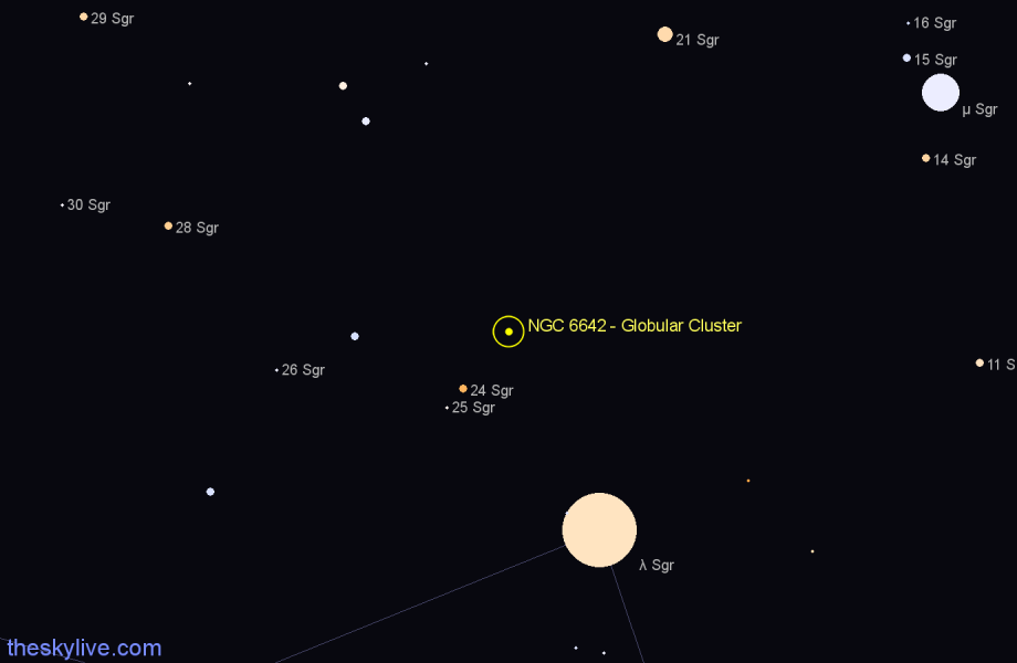 Finder chart NGC 6642 - Globular Cluster in Sagittarius star