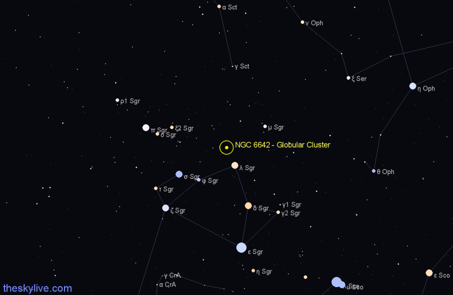 Finder chart NGC 6642 - Globular Cluster in Sagittarius star