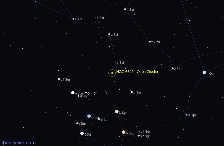 Finder chart NGC 6645 - Open Cluster in Sagittarius star