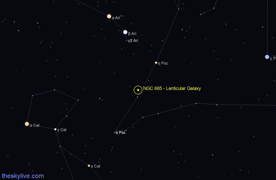 Finder chart NGC 665 - Lenticular Galaxy in Pisces star