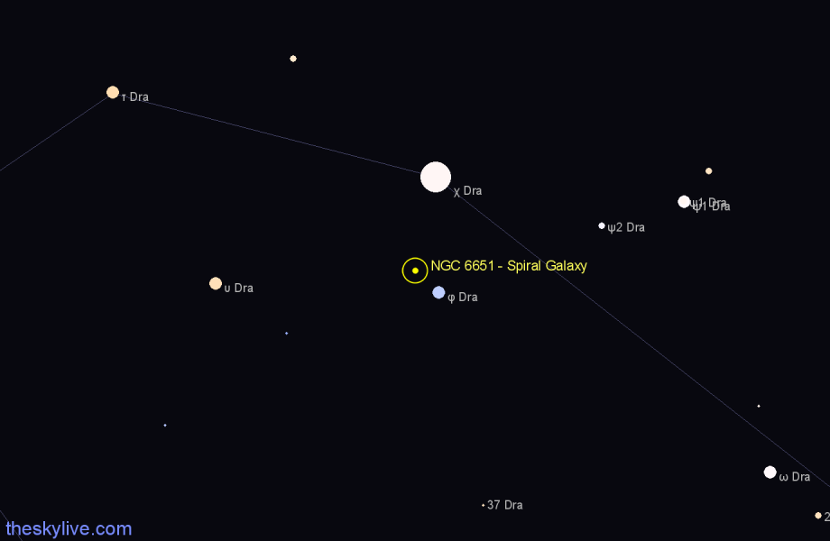 Finder chart NGC 6651 - Spiral Galaxy in Draco star