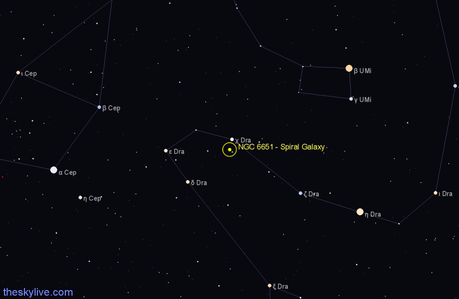 Finder chart NGC 6651 - Spiral Galaxy in Draco star