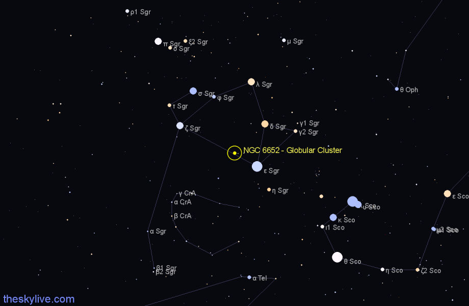 Finder chart NGC 6652 - Globular Cluster in Sagittarius star