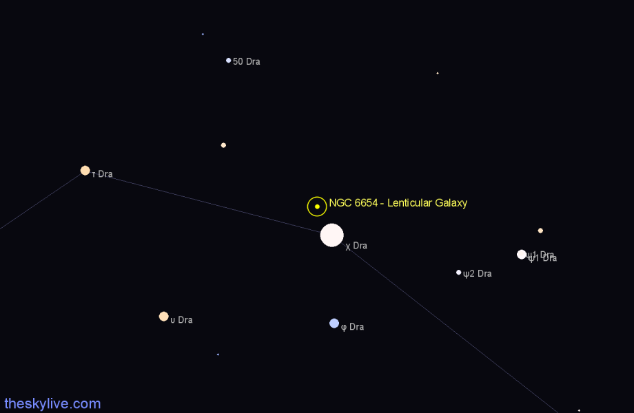 Finder chart NGC 6654 - Lenticular Galaxy in Draco star