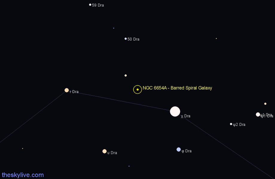 Finder chart NGC 6654A - Barred Spiral Galaxy in Draco star