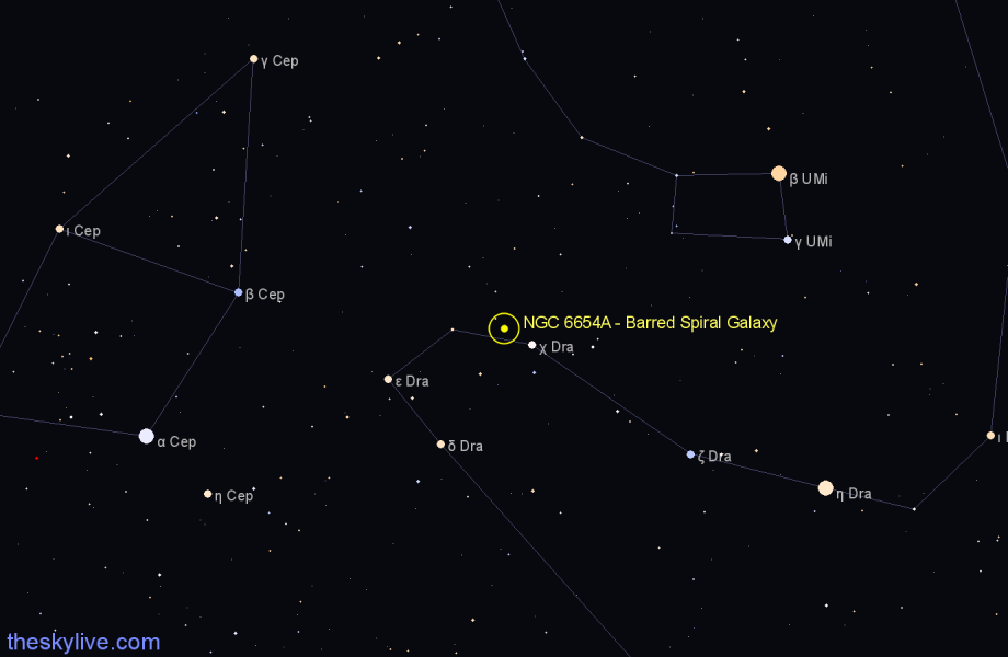 Finder chart NGC 6654A - Barred Spiral Galaxy in Draco star