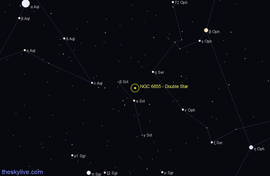 Finder chart NGC 6655 - Double Star in Scutum star