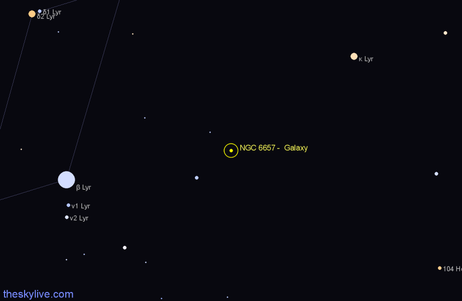 Finder chart NGC 6657 -  Galaxy in Lyra star