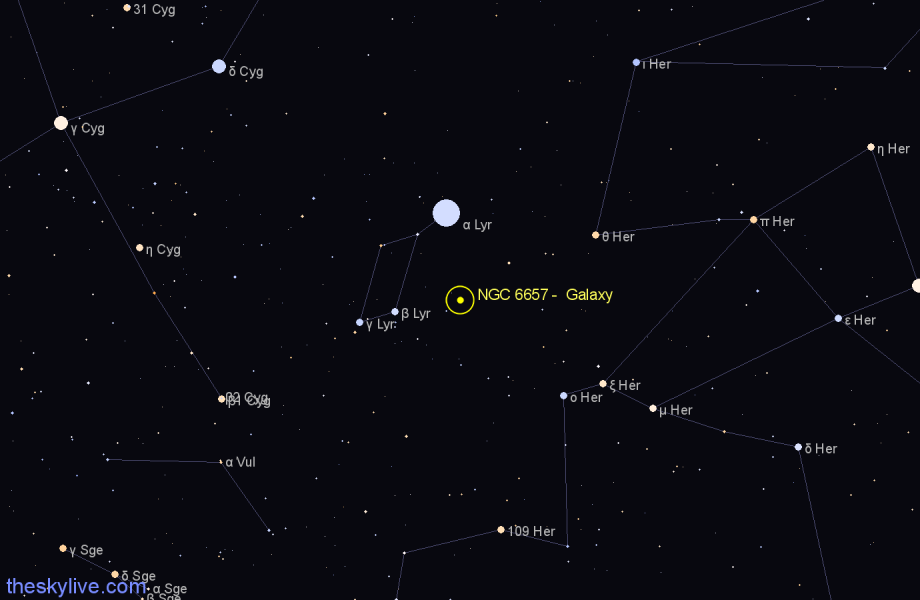 Finder chart NGC 6657 -  Galaxy in Lyra star