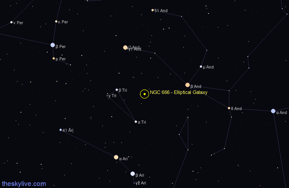 Finder chart NGC 666 - Elliptical Galaxy in Triangulum star