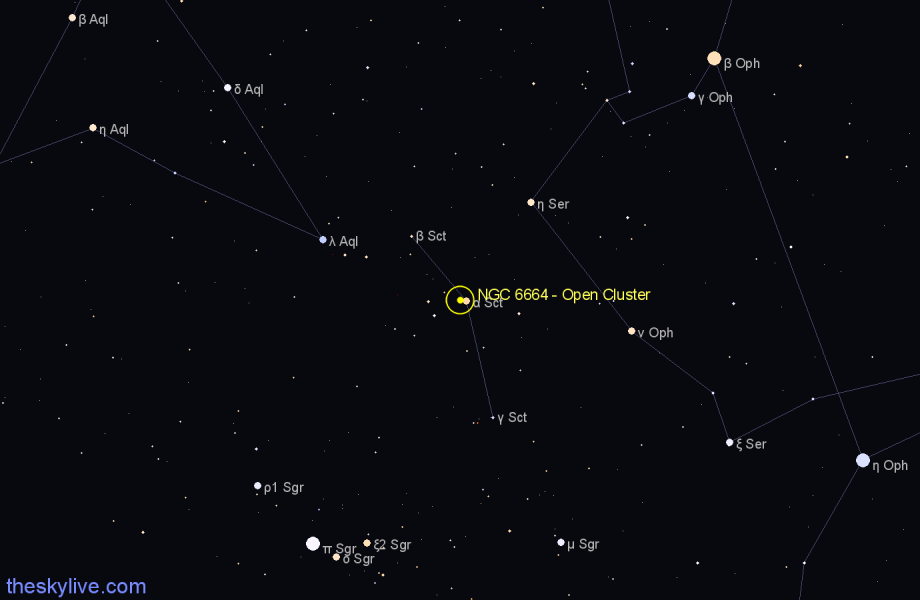Finder chart NGC 6664 - Open Cluster in Scutum star