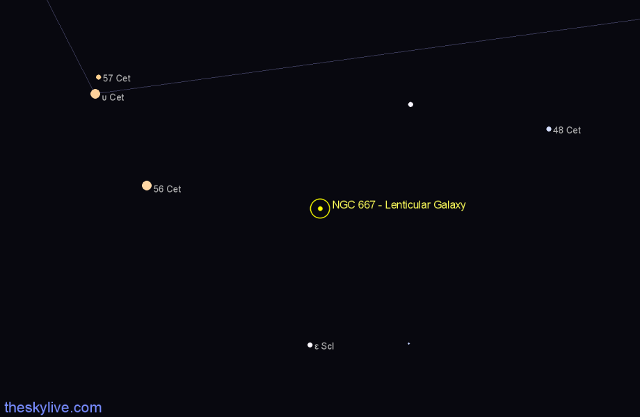Finder chart NGC 667 - Lenticular Galaxy in Cetus star